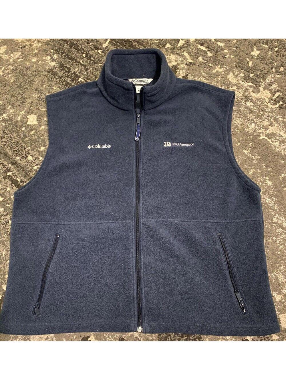 Columbia Blue Fleece Vest Full Zip Mock Neck Lightweight | Men’s sz XL